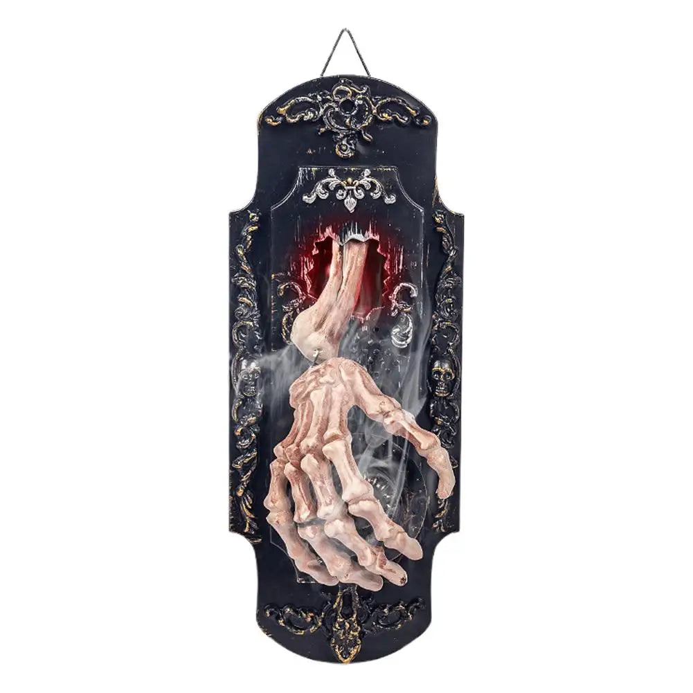 Skeleton Hand Halloween Doorbell Decoration – Touch and Motion Activated Haunted Doorbell with Red Light and Scary Sound Effects