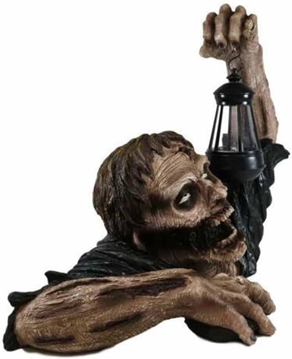 Halloween Zombie Statue with Lantern – Outdoor Garden Ornament Waterproof Decoration for Lawn, Patio, Yard, and Haunted House Props