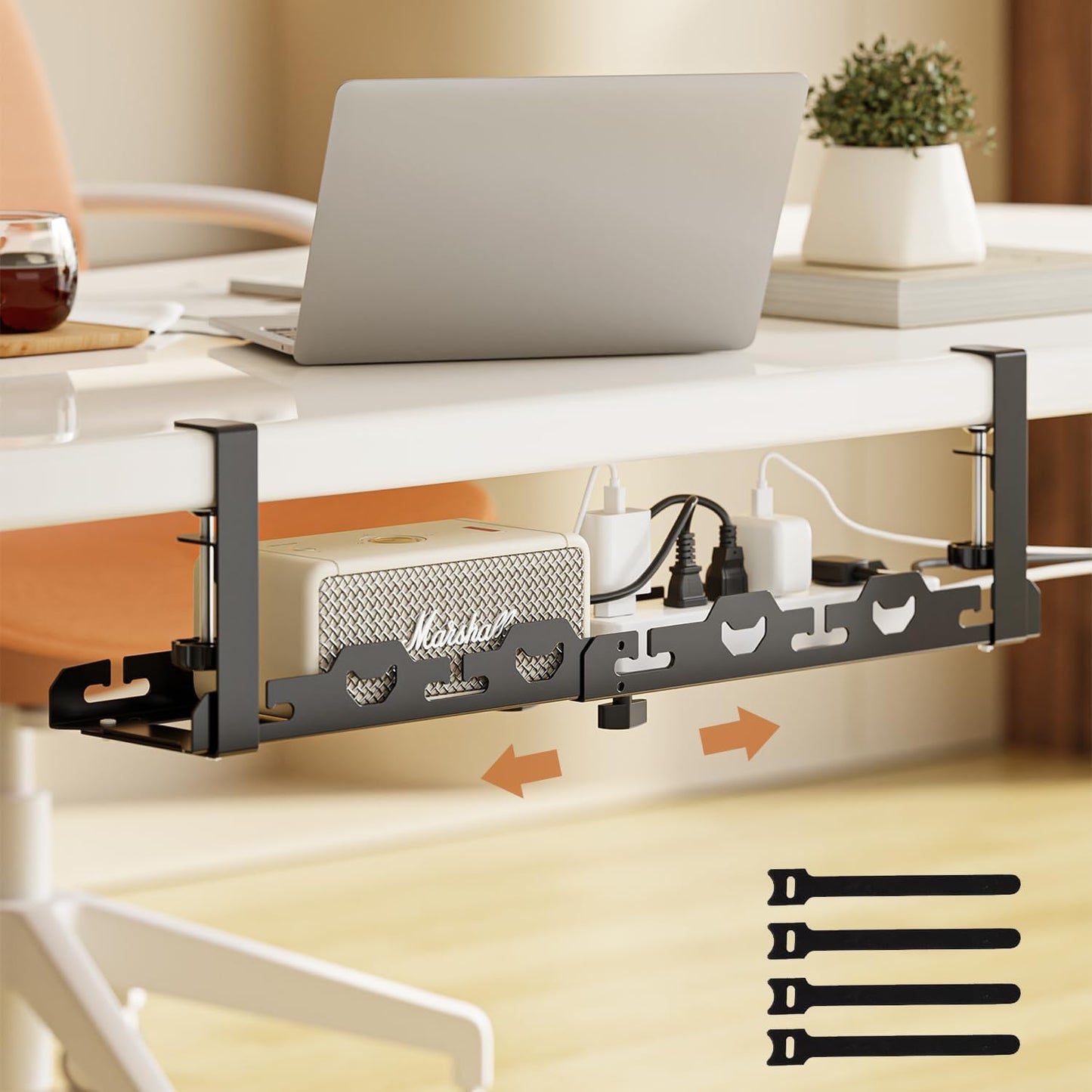 Telescopic Under-Table Storage Rack – Durable Metal Cable Management Tray with Punch-Free Installation for Office, Home Desks, or Wire Organization