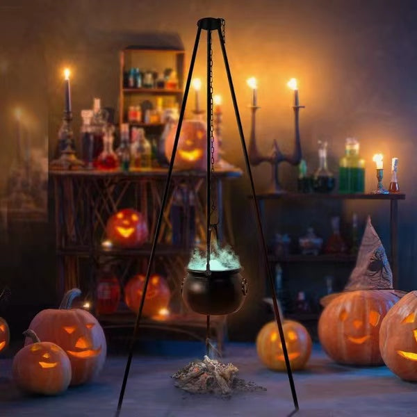 Large Witch Cauldron Halloween Decoration - With Tripod Stand, Black Candy Bowl, Lights for Outdoor Hocus Pocus Party Decor