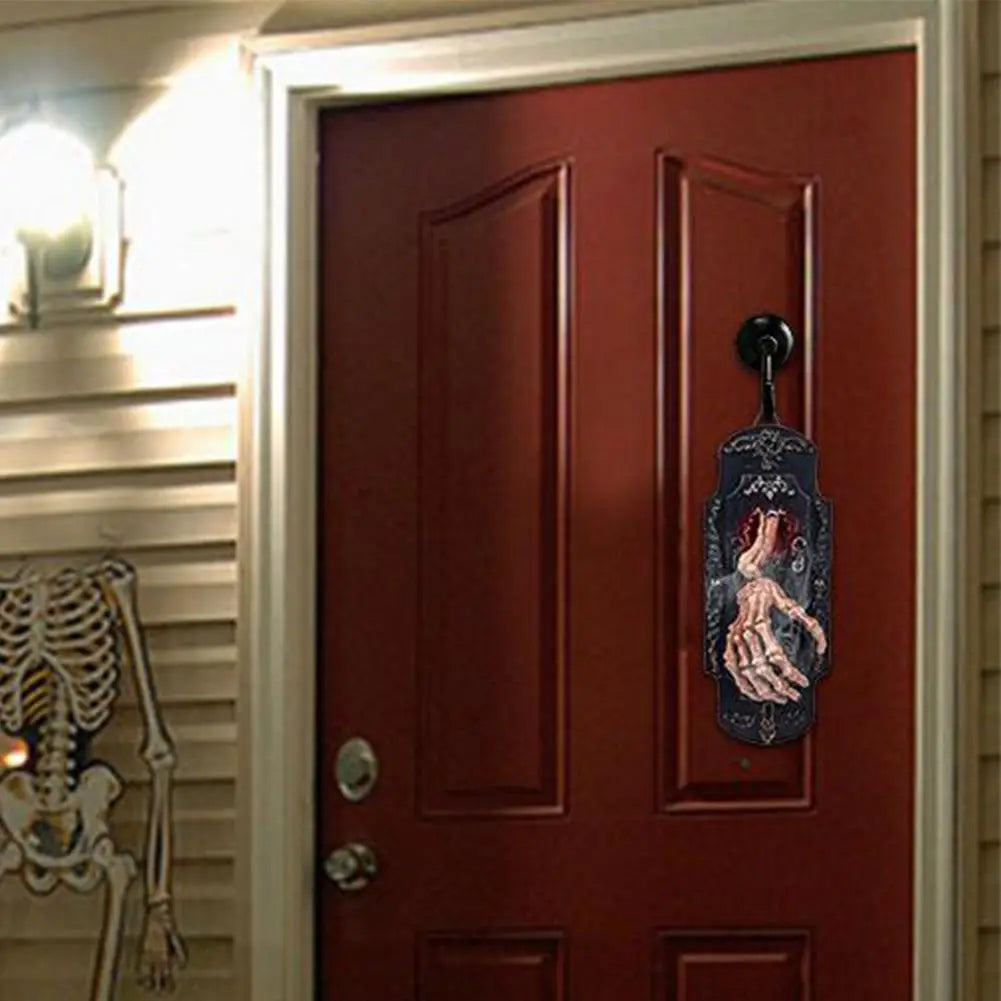 Skeleton Hand Halloween Doorbell Decoration – Touch and Motion Activated Haunted Doorbell with Red Light and Scary Sound Effects