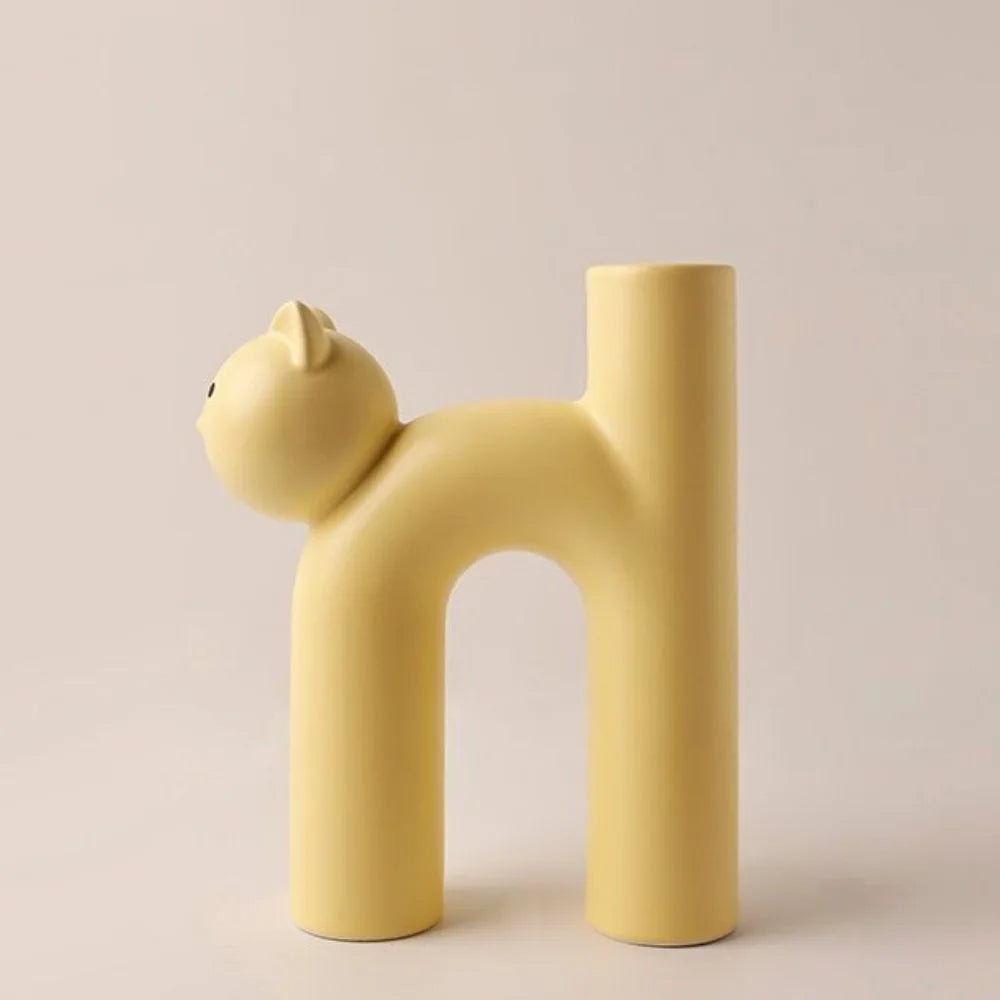 Cute Cat Vase – Cat-Head H-Shape Tube Vase for Hydroponic Flower Arrangement, Charming Home Décor & Desk Accessory for Cat Lovers