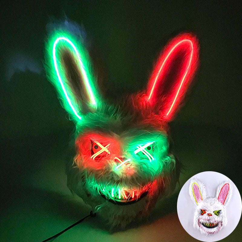 Halloween Bloody Bear Killer Mask – LED Light-Up Flashing Neon Horror Mask for Scary Cosplay, Costume Parties, and Haunted House Decoration