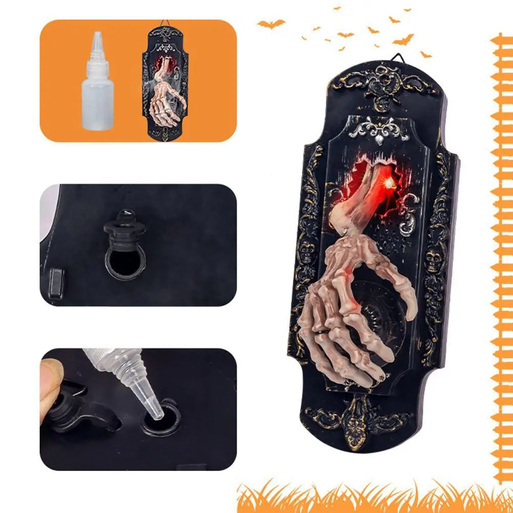 Skeleton Hand Halloween Doorbell Decoration – Touch and Motion Activated Haunted Doorbell with Red Light and Scary Sound Effects