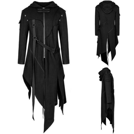 Medieval Steampunk Assassin Pirate Coat – Vintage Gothic Leather Armor Split Jacket Costume for Men Halloween Party and Cosplay Dress-Up
