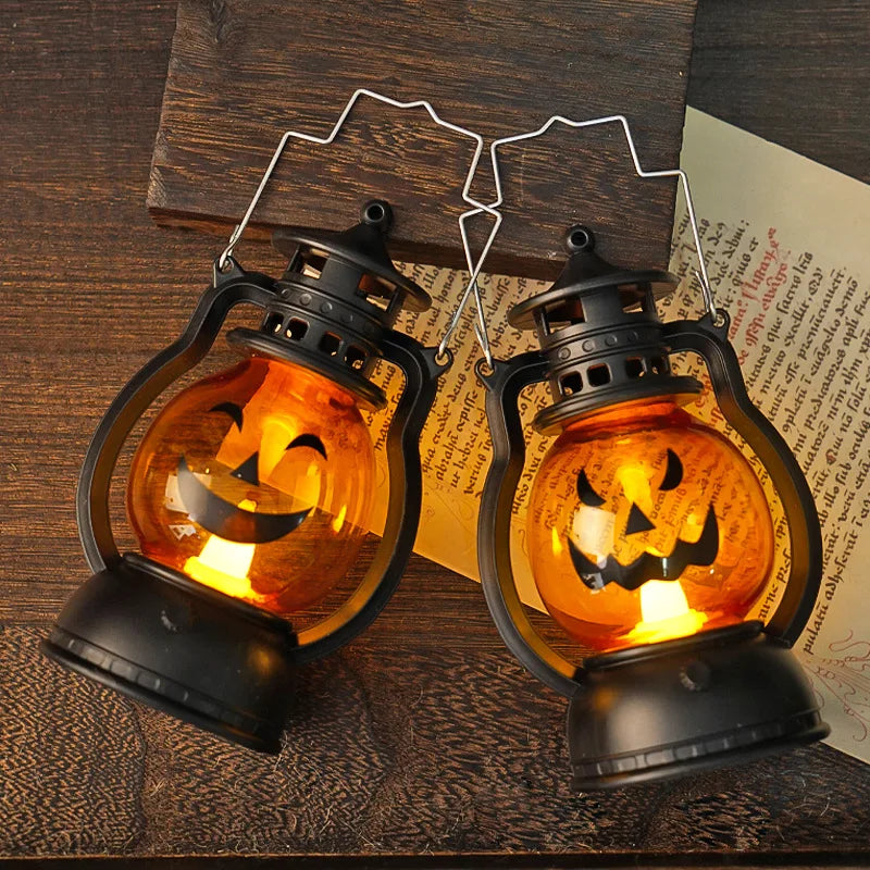 Halloween LED Glow Ghost Tree Light – Haunted House Candle Lamp with Spider and Pumpkin Design for Spooky Party Decoration