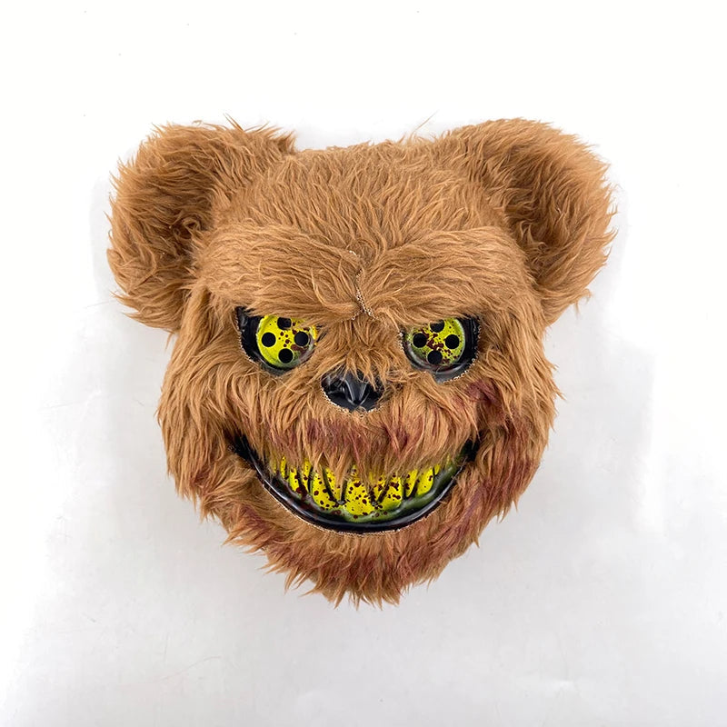 Halloween Bloody Bear Killer Mask – LED Light-Up Flashing Neon Horror Mask for Scary Cosplay, Costume Parties, and Haunted House Decoration