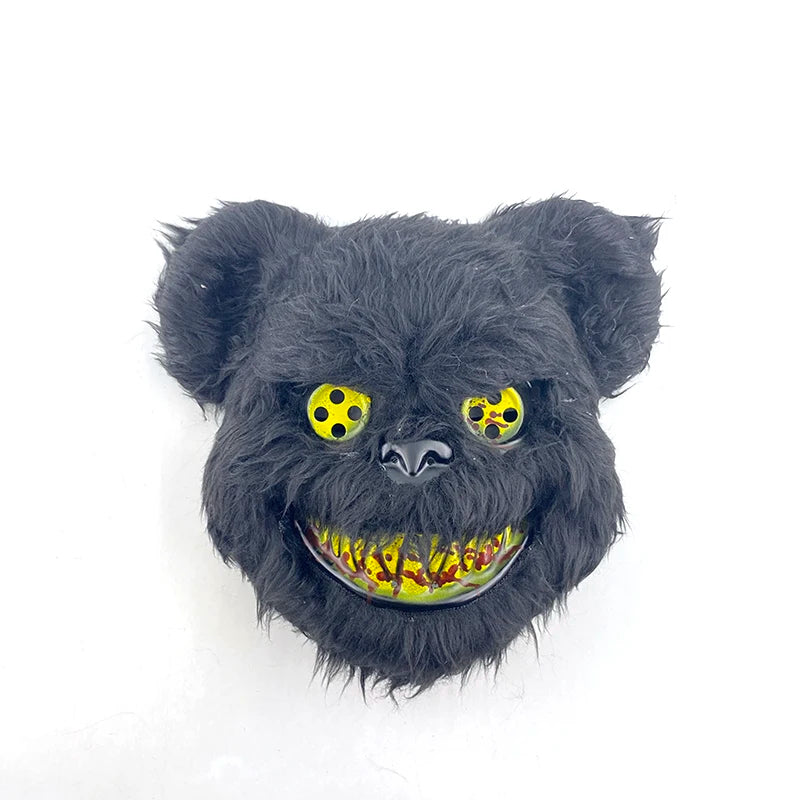 Halloween Bloody Bear Killer Mask – LED Light-Up Flashing Neon Horror Mask for Scary Cosplay, Costume Parties, and Haunted House Decoration