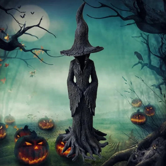 Gothic Halloween Witch Statue – Retro Resin Magician Figurine Collectible Dark Fantasy Ornament for Haunted Festival Home Décor