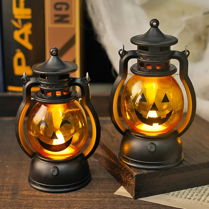 Halloween LED Glow Ghost Tree Light – Haunted House Candle Lamp with Spider and Pumpkin Design for Spooky Party Decoration
