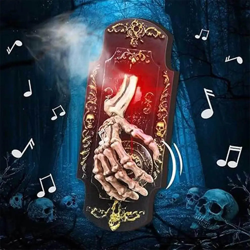 Skeleton Hand Halloween Doorbell Decoration – Touch and Motion Activated Haunted Doorbell with Red Light and Scary Sound Effects