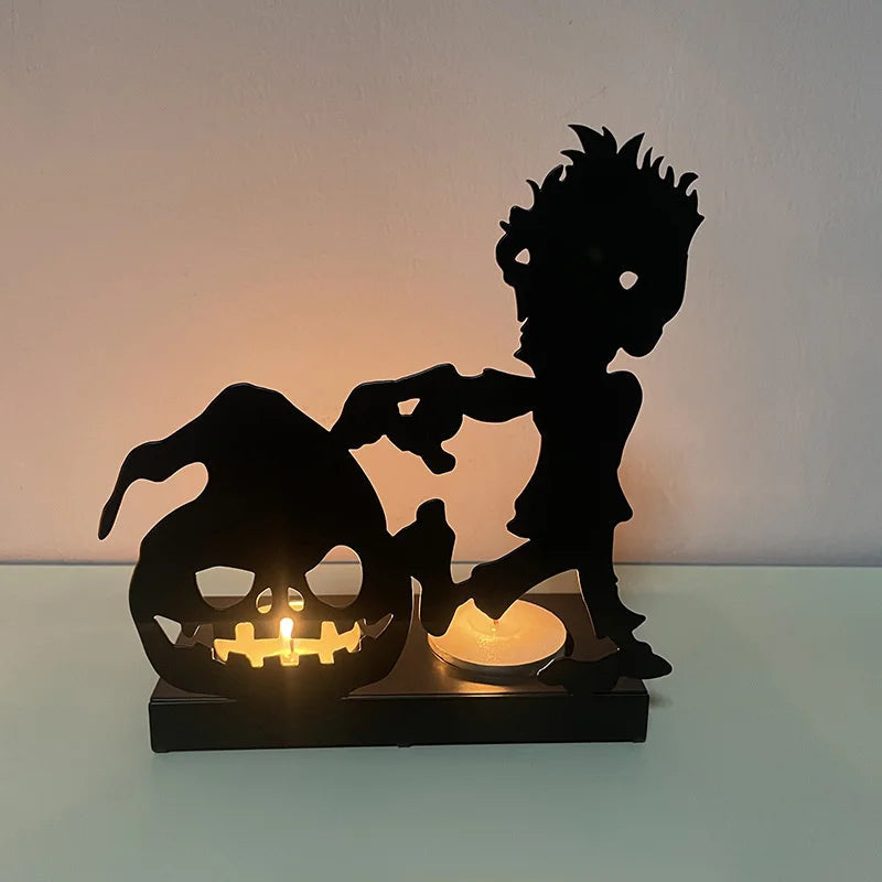 Halloween Gothic Candle Holder – Black Metal Candelabra for Spooky Ambience, Party Table Centerpiece, and Haunted Home Decoration