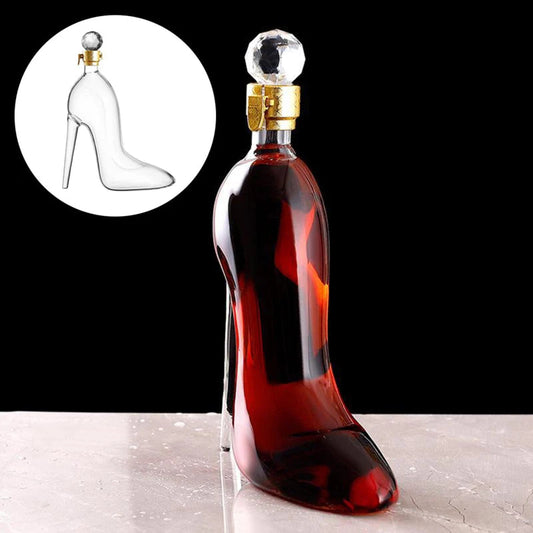 High-Heeled Red Wine Decanter – Stunning Glass Shoe Bottle with Sealed Lid for Whiskey, Wine, or Bar Display Elegance