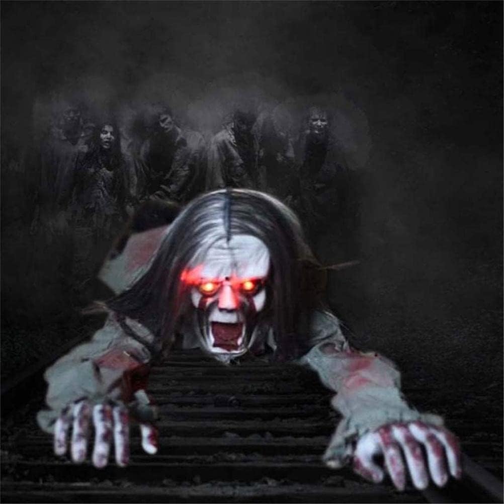 Screaming Crawling Ghost Decoration with LED Glowing Eyes – Voice Activated Halloween Prop for Yard, Garden, Porch, and Scary Parties