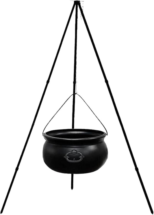 Large Witch Cauldron Halloween Decoration - With Tripod Stand, Black Candy Bowl, Lights for Outdoor Hocus Pocus Party Decor