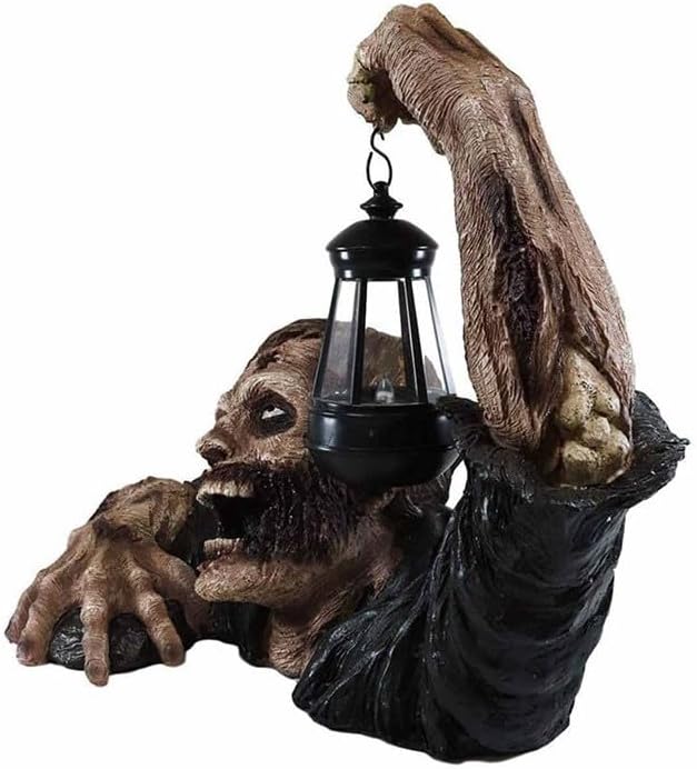 Halloween Zombie Statue with Lantern – Outdoor Garden Ornament Waterproof Decoration for Lawn, Patio, Yard, and Haunted House Props
