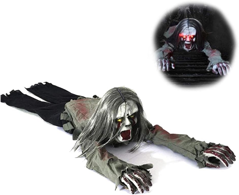 Screaming Crawling Ghost Decoration with LED Glowing Eyes – Voice Activated Halloween Prop for Yard, Garden, Porch, and Scary Parties
