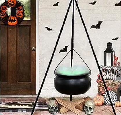 Large Witch Cauldron Halloween Decoration - With Tripod Stand, Black Candy Bowl, Lights for Outdoor Hocus Pocus Party Decor