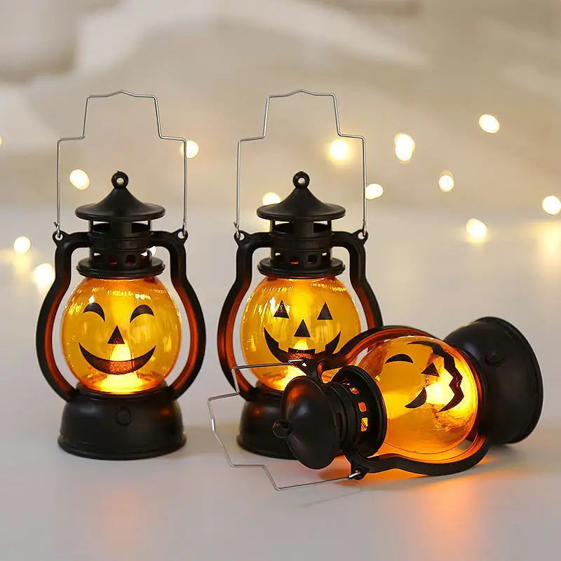Halloween LED Glow Ghost Tree Light – Haunted House Candle Lamp with Spider and Pumpkin Design for Spooky Party Decoration