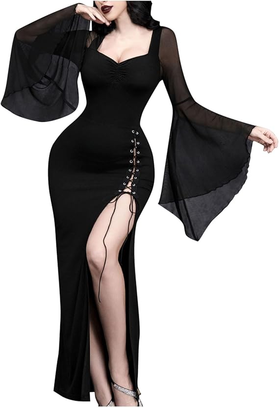 Halloween Gothic Mesh Crop Top for Women – Sexy Batwing Sleeve See-Through Blouse, Vintage Streetwear for Cosplay and Party Fashion