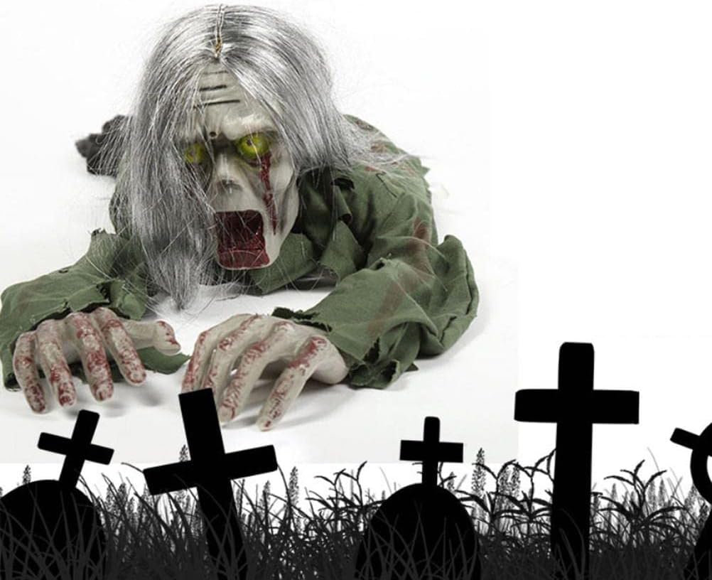 Screaming Crawling Ghost Decoration with LED Glowing Eyes – Voice Activated Halloween Prop for Yard, Garden, Porch, and Scary Parties
