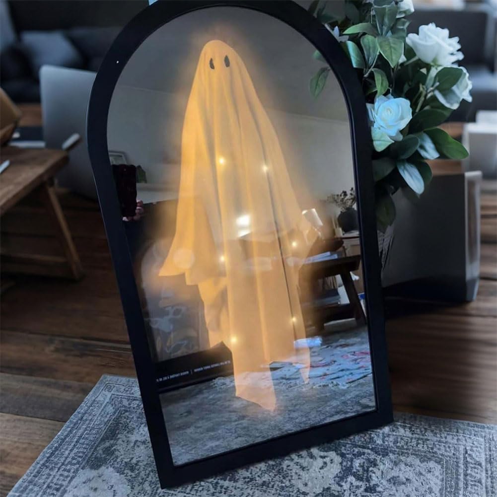 Halloween Ghost Mirror Decoration – Scary Hologram Wall Mirror with Spooky Projection for Haunted Room Atmosphere and Terrifying Party Displays