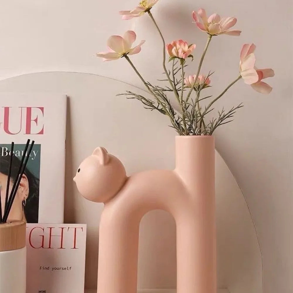 Cute Cat Vase – Cat-Head H-Shape Tube Vase for Hydroponic Flower Arrangement, Charming Home Décor & Desk Accessory for Cat Lovers