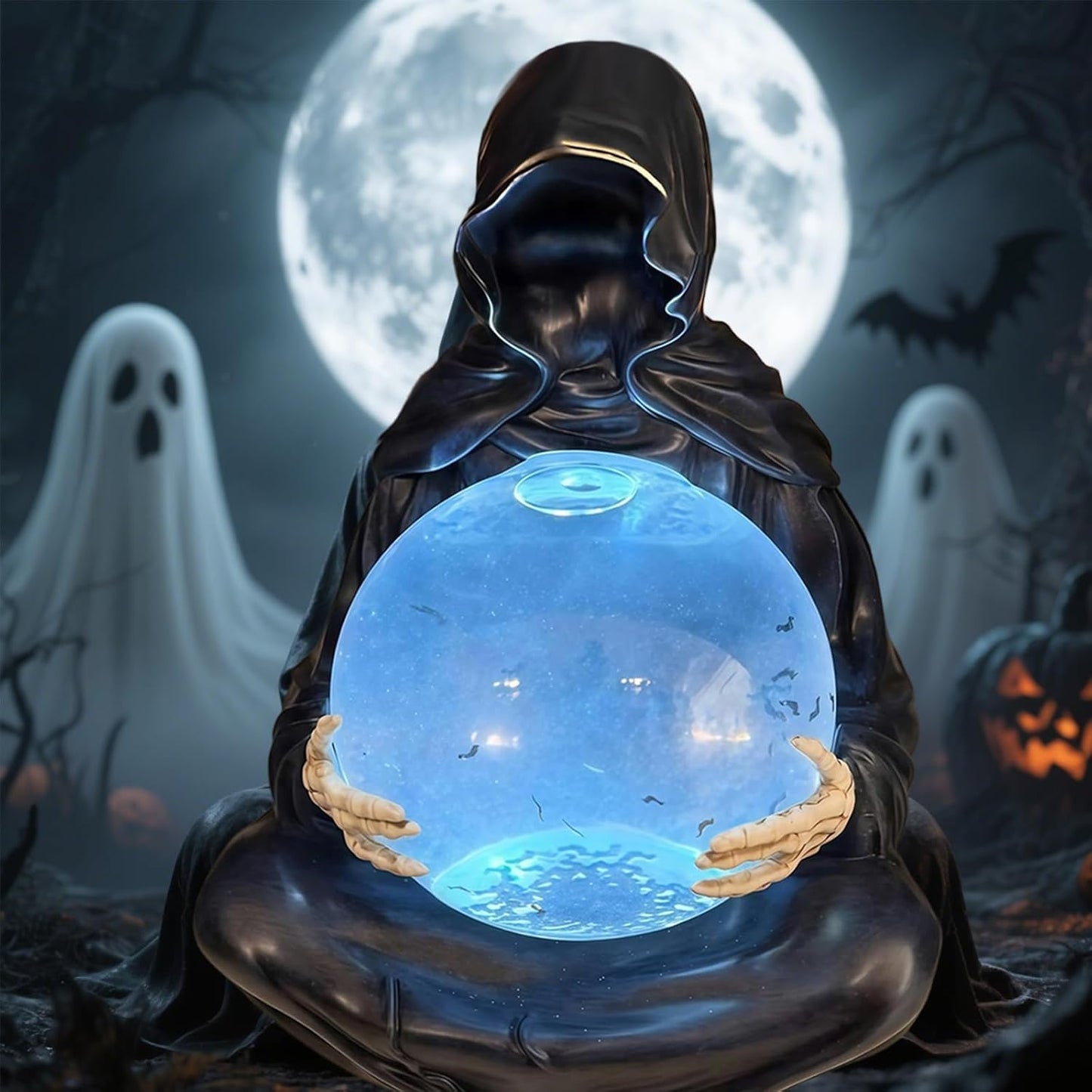 Halloween Grim Reaper Crystal Ball – Spooky Death God Ornament for Haunted House Party Decorations and Creepy Holiday Celebrations