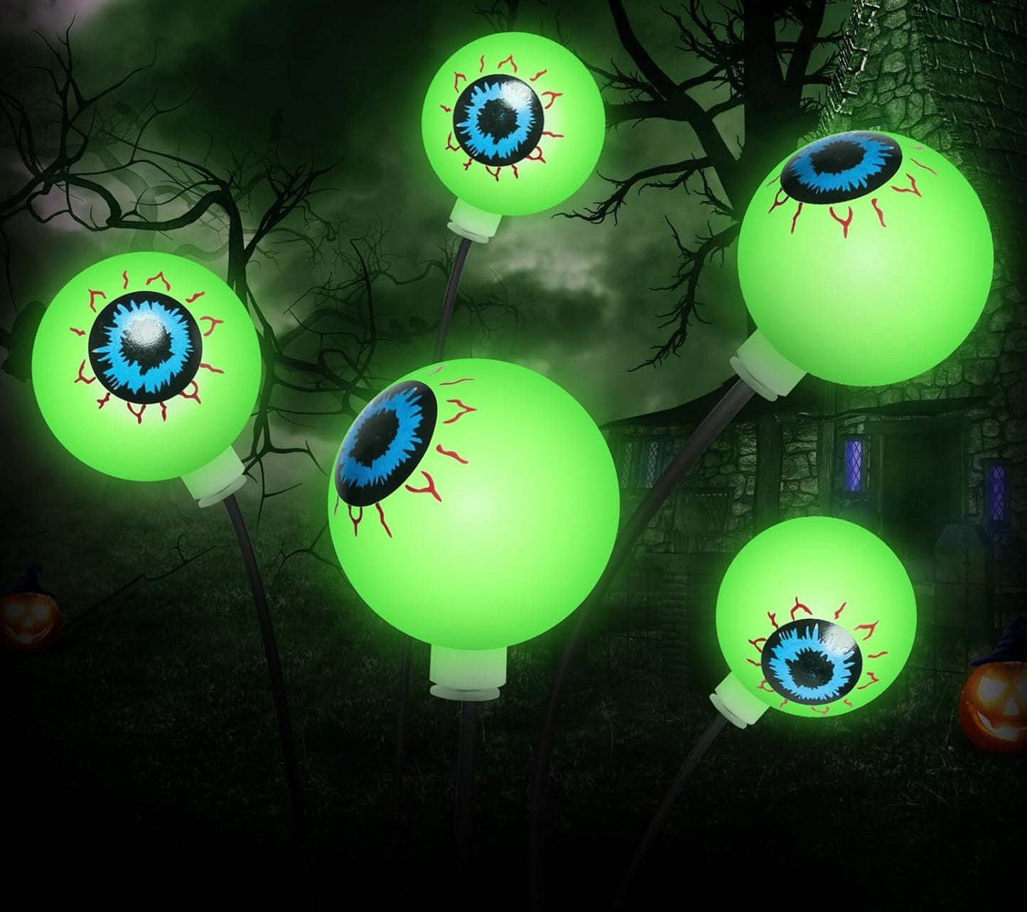 Halloween Eyeball Solar Lights – Pack Firefly Stake Lights with 6 Heads for Garden, Lawn, Patio, Festival Decoration