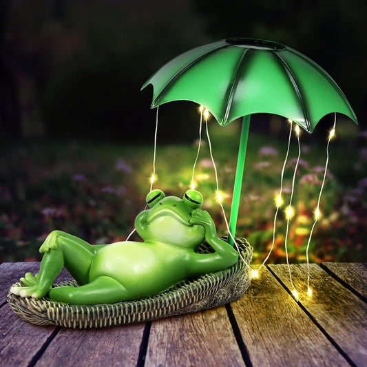 Solar LED Frog Garden Statue – Cute Waterproof Resin Sculpture with Umbrella for Outdoor Yard, Lawn, and Patio Décor