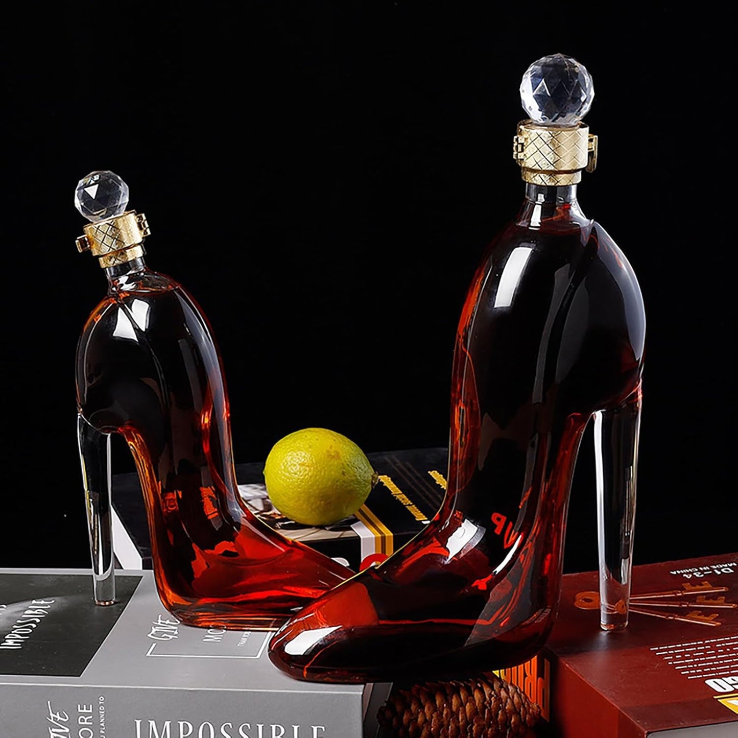 High-Heeled Red Wine Decanter – Stunning Glass Shoe Bottle with Sealed Lid for Whiskey, Wine, or Bar Display Elegance