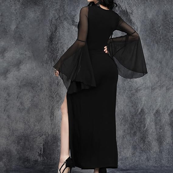 Halloween Gothic Mesh Crop Top for Women – Sexy Batwing Sleeve See-Through Blouse, Vintage Streetwear for Cosplay and Party Fashion