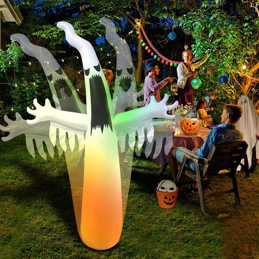 Halloween Inflatable Ghost Bat – Red-Eyed Outdoor Yard Decoration with Built-In Colorful LED Lights for Haunted Parties and Spooky Fun