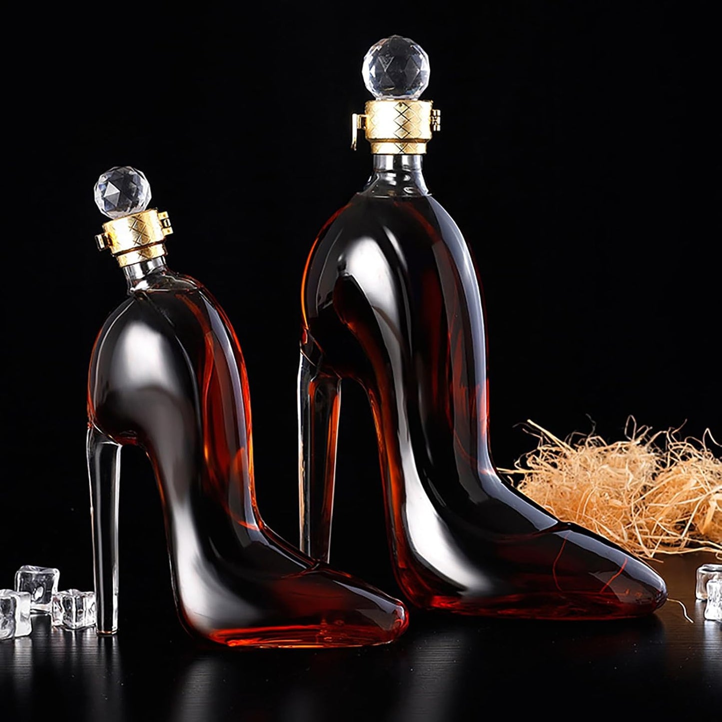 High-Heeled Red Wine Decanter – Stunning Glass Shoe Bottle with Sealed Lid for Whiskey, Wine, or Bar Display Elegance