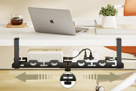 Telescopic Under-Table Storage Rack – Durable Metal Cable Management Tray with Punch-Free Installation for Office, Home Desks, or Wire Organization