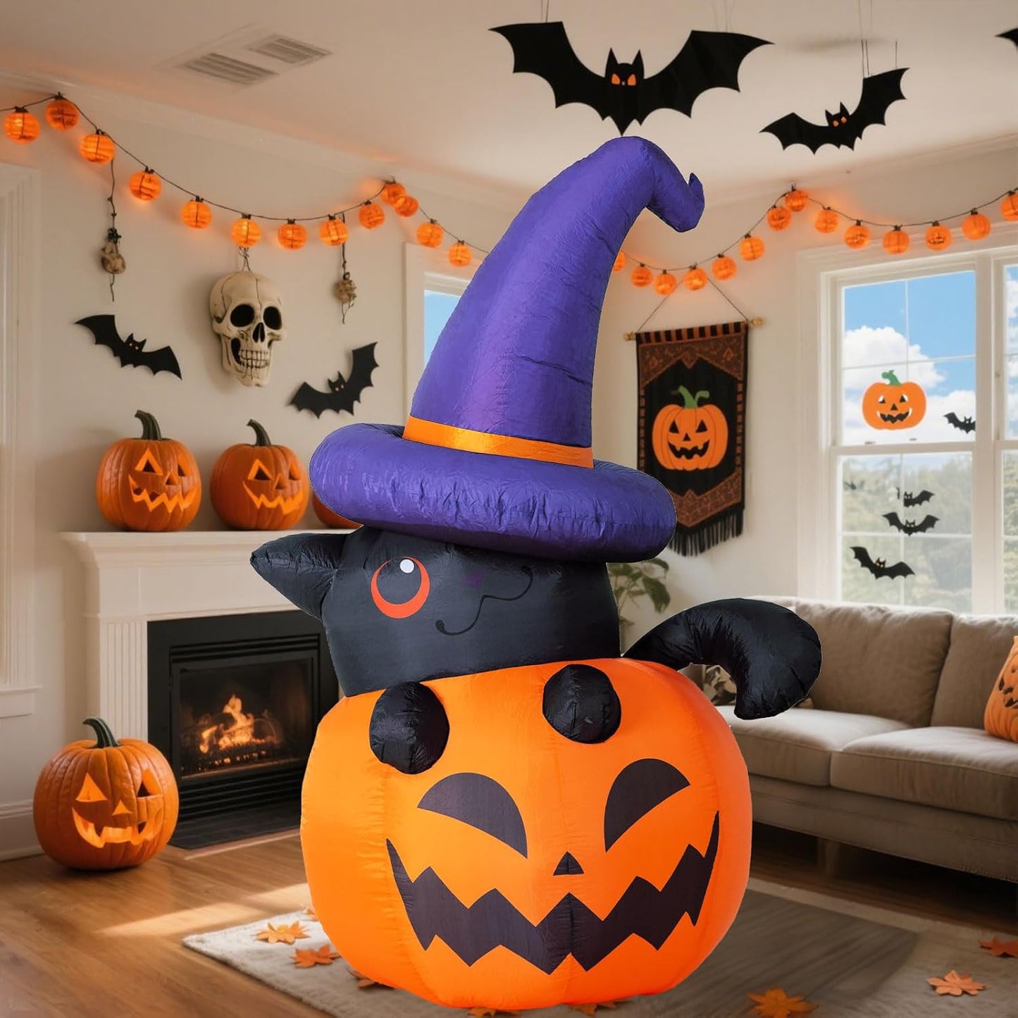 Inflatable Halloween Pumpkin Ghost Witch Model – Large Yard Prop with Built-In LED Lights for Party and Scary Outdoor Decorations