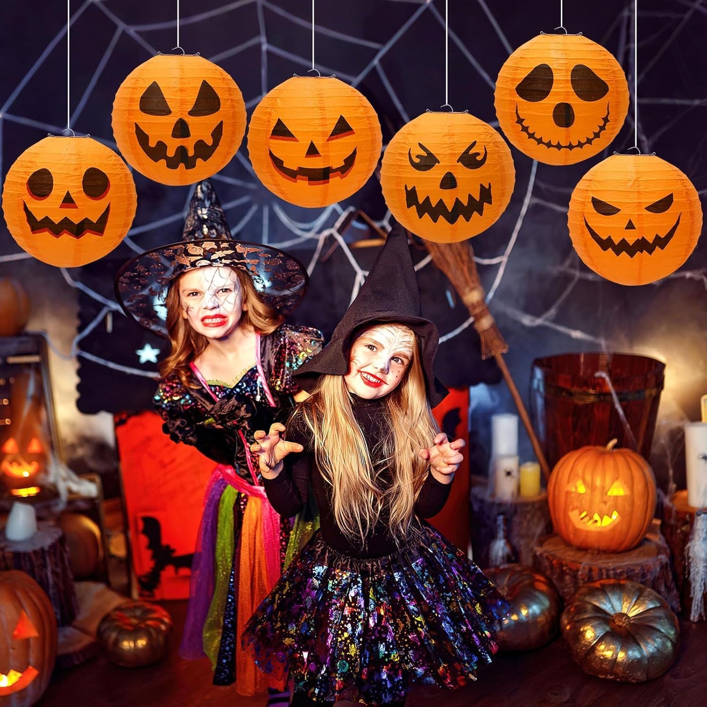 Halloween Pumpkin Paper Lanterns – Jack O’ Lantern Hanging Decor for Indoor and Outdoor Halloween Party Decorations