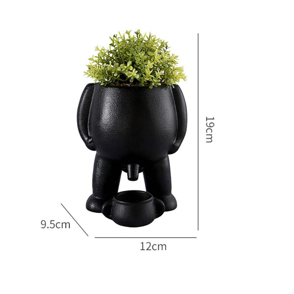 Funny Peeing Retro Resin Flower Pot – Creative Planter with Drainage Holes, Figurine Design for Succulents, Flowers, and Unique Home Décor