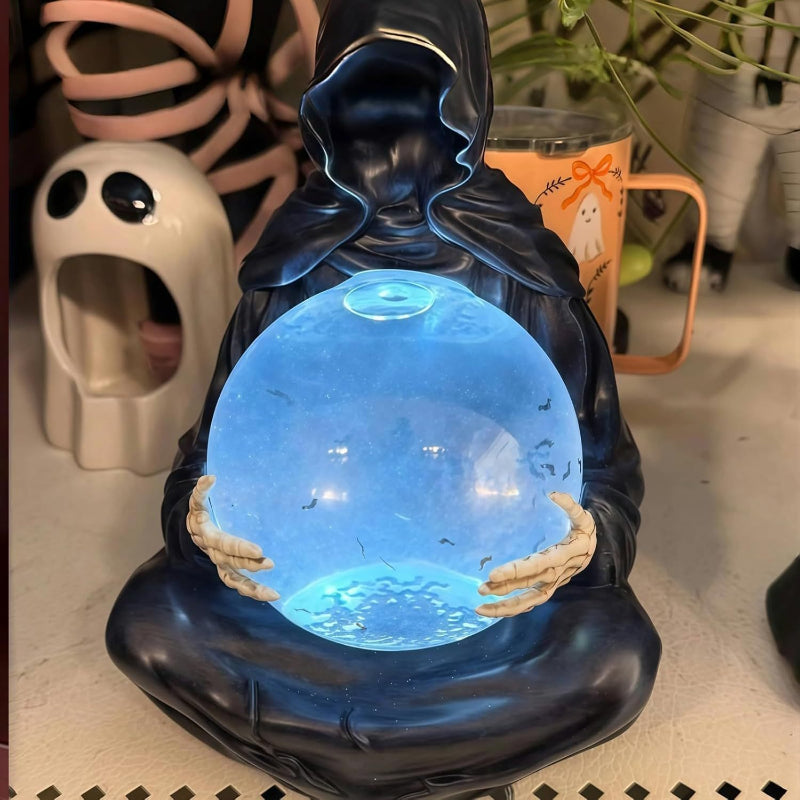 Halloween Grim Reaper Crystal Ball – Spooky Death God Ornament for Haunted House Party Decorations and Creepy Holiday Celebrations