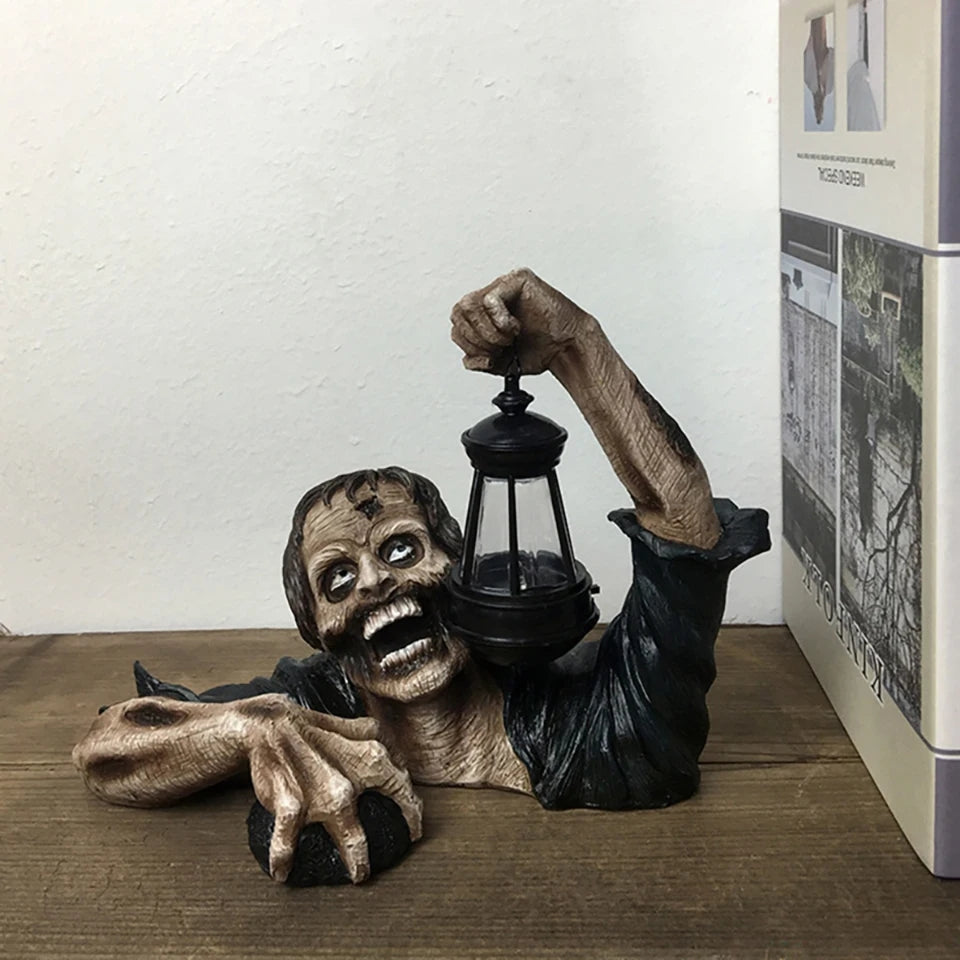 Halloween Zombie Statue with Lantern – Outdoor Garden Ornament Waterproof Decoration for Lawn, Patio, Yard, and Haunted House Props