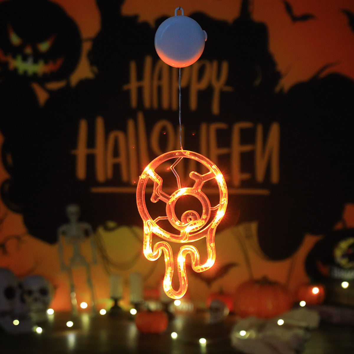Halloween LED Hanging Lights – Battery-Powered Spooky Bat and Ghost Eye Ornaments for Festive Room, Living Room, and Party Decorations