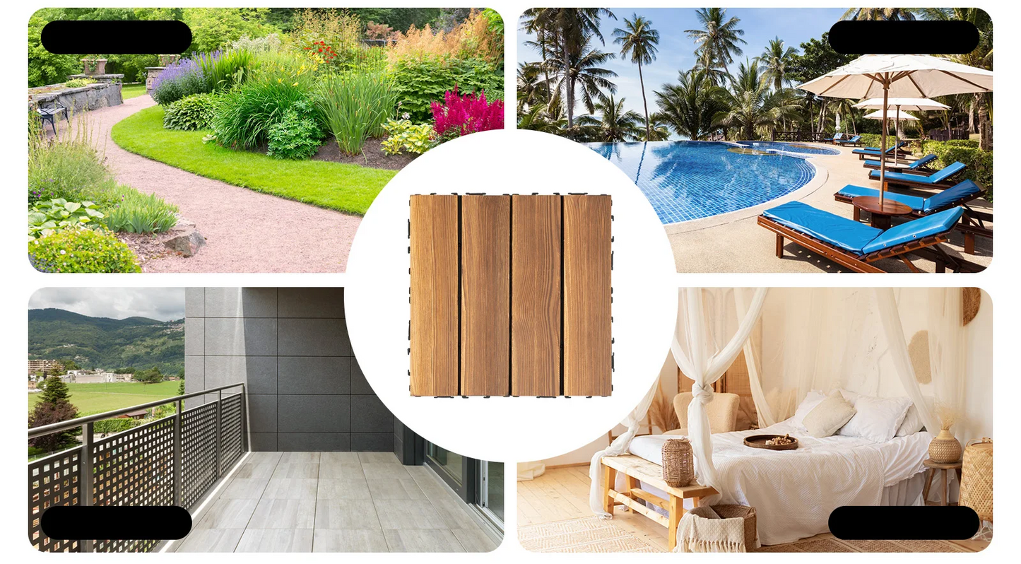 Interlocking Wood Flooring Tiles – 36-Pack 30x30cm DIY Floor Renovation System for Indoor/Outdoor Areas, Easy Click-Lock, Durable, Stylish Deck or Patio Upgrade