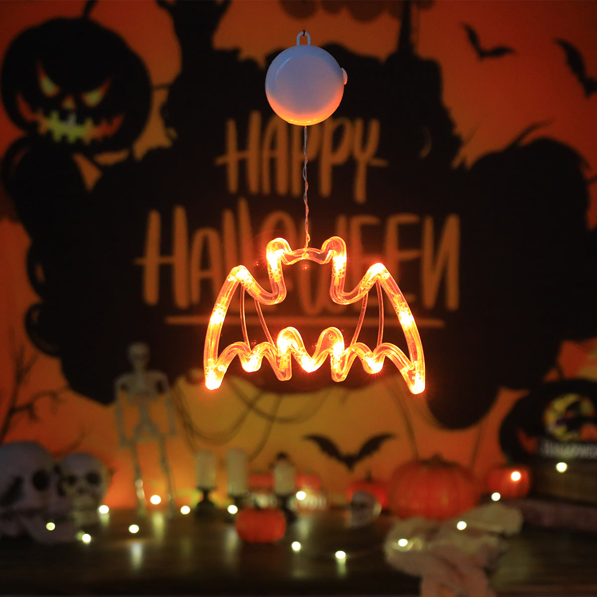Halloween LED Hanging Lights – Battery-Powered Spooky Bat and Ghost Eye Ornaments for Festive Room, Living Room, and Party Decorations