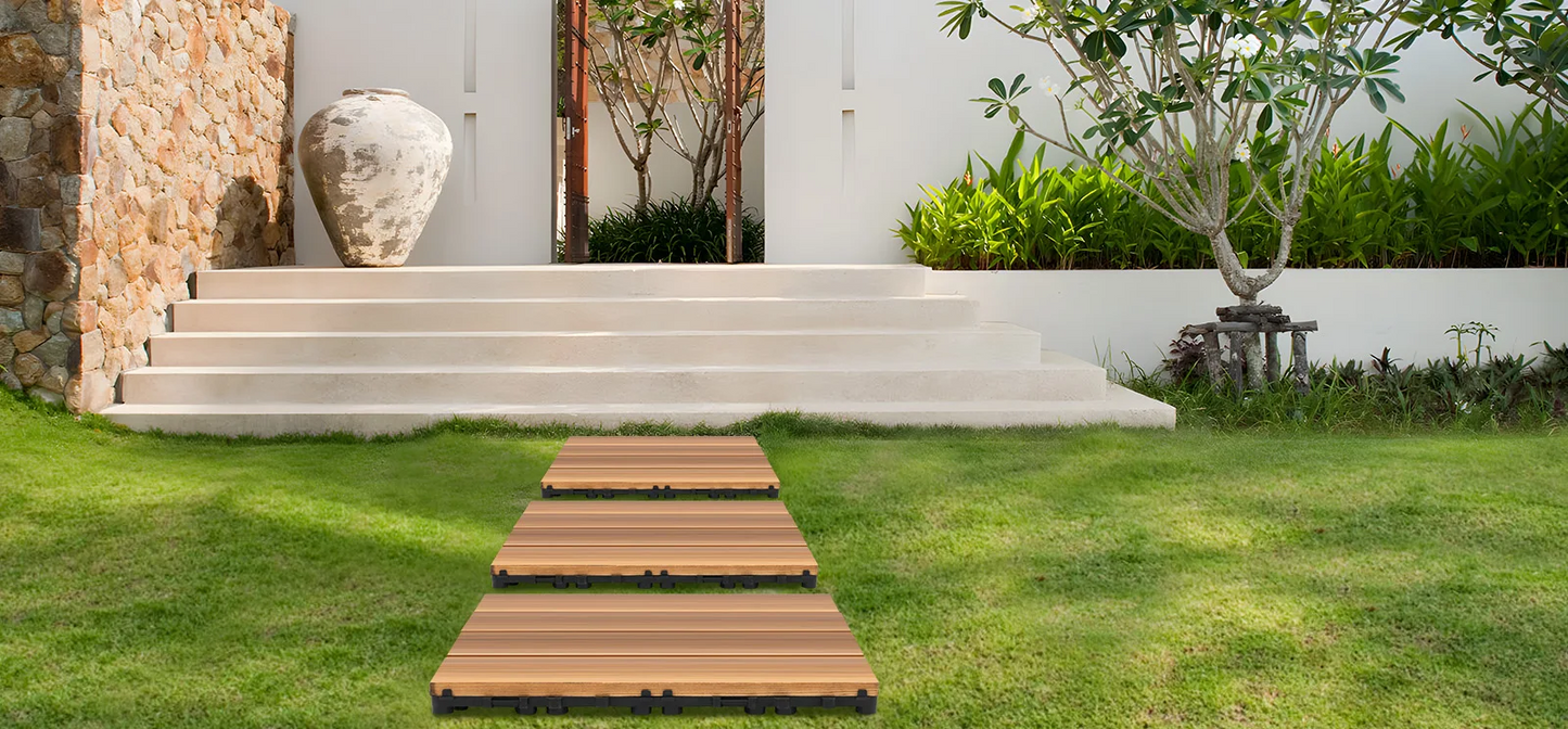 Interlocking Wood Flooring Tiles – 36-Pack 30x30cm DIY Floor Renovation System for Indoor/Outdoor Areas, Easy Click-Lock, Durable, Stylish Deck or Patio Upgrade