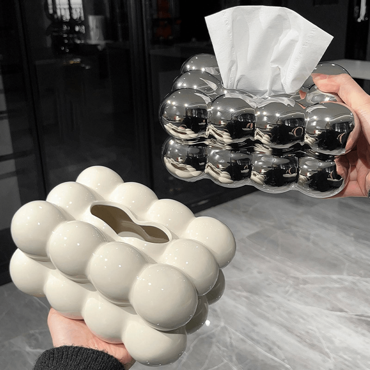 Ceramic Cloud Shaped Facial Tissue Holder – Non-Slip Tissue Box Cover and Dispenser for Living Room, Bathroom, and Kitchen Countertop