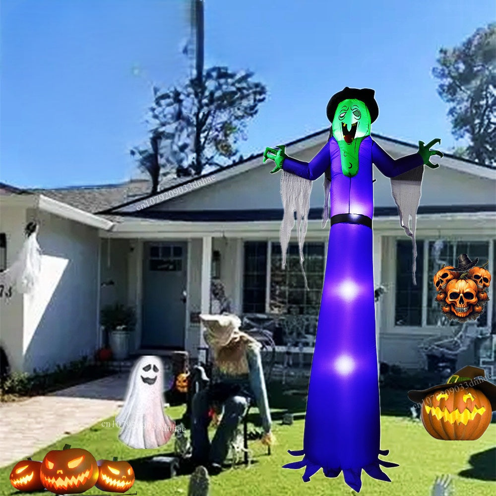 Halloween Inflatable Witch and Pig Model – Built-In LED Light Up Yard Props for Lawn, Garden, Indoor, and Party Decorations