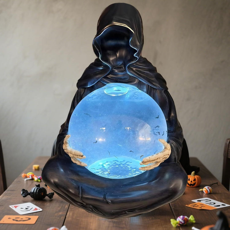 Halloween Grim Reaper Crystal Ball – Spooky Death God Ornament for Haunted House Party Decorations and Creepy Holiday Celebrations