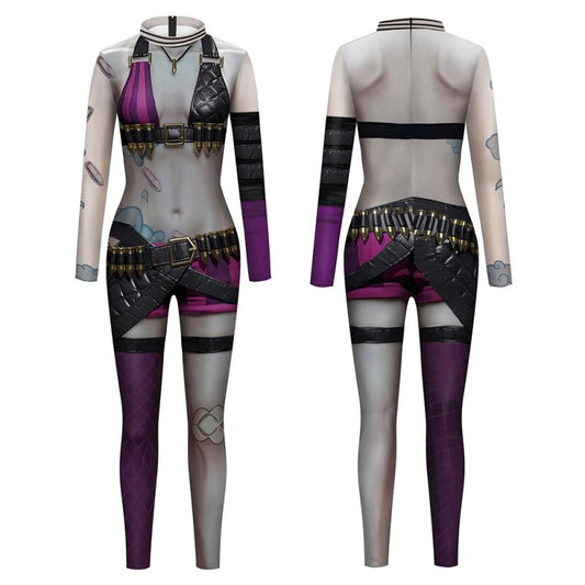 Cosplay Jumpsuit – 3D Printed Jinx Zentai Costume for Women’s Halloween, Anime, and Gaming Parties