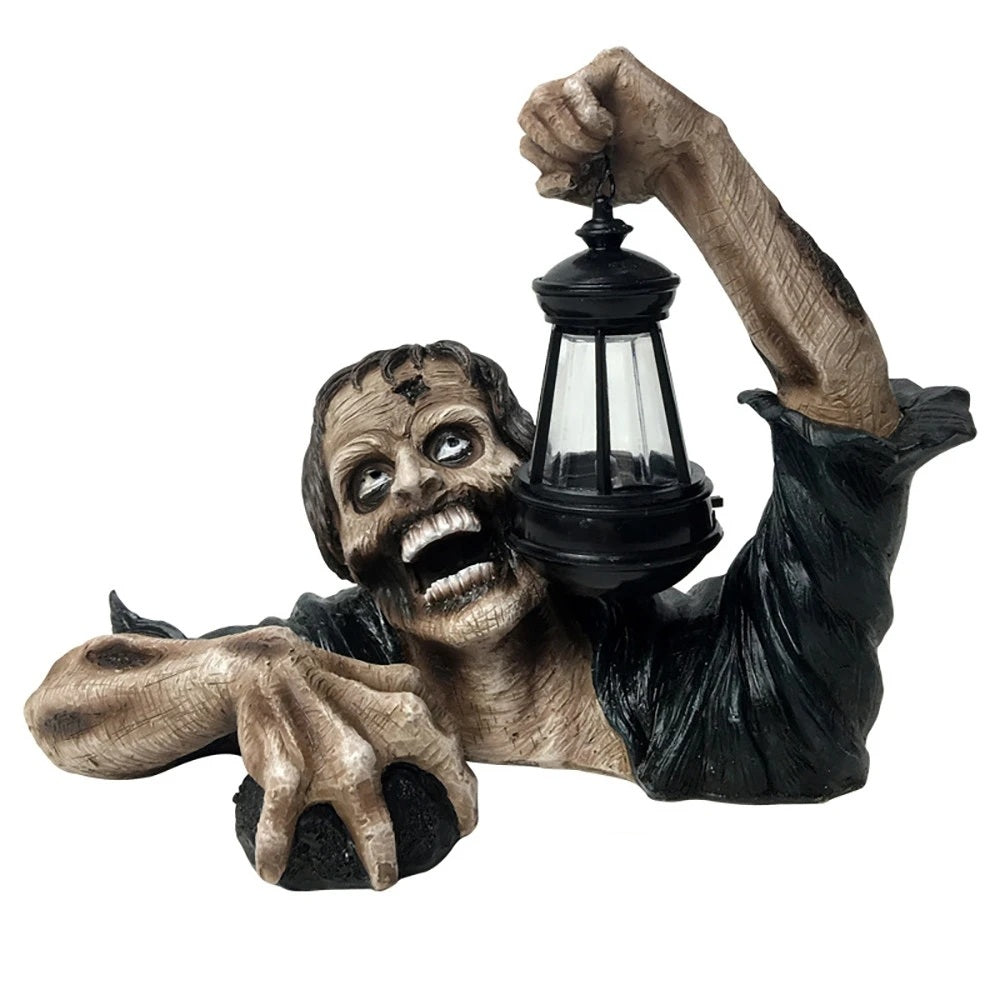 Halloween Zombie Statue with Lantern – Outdoor Garden Ornament Waterproof Decoration for Lawn, Patio, Yard, and Haunted House Props