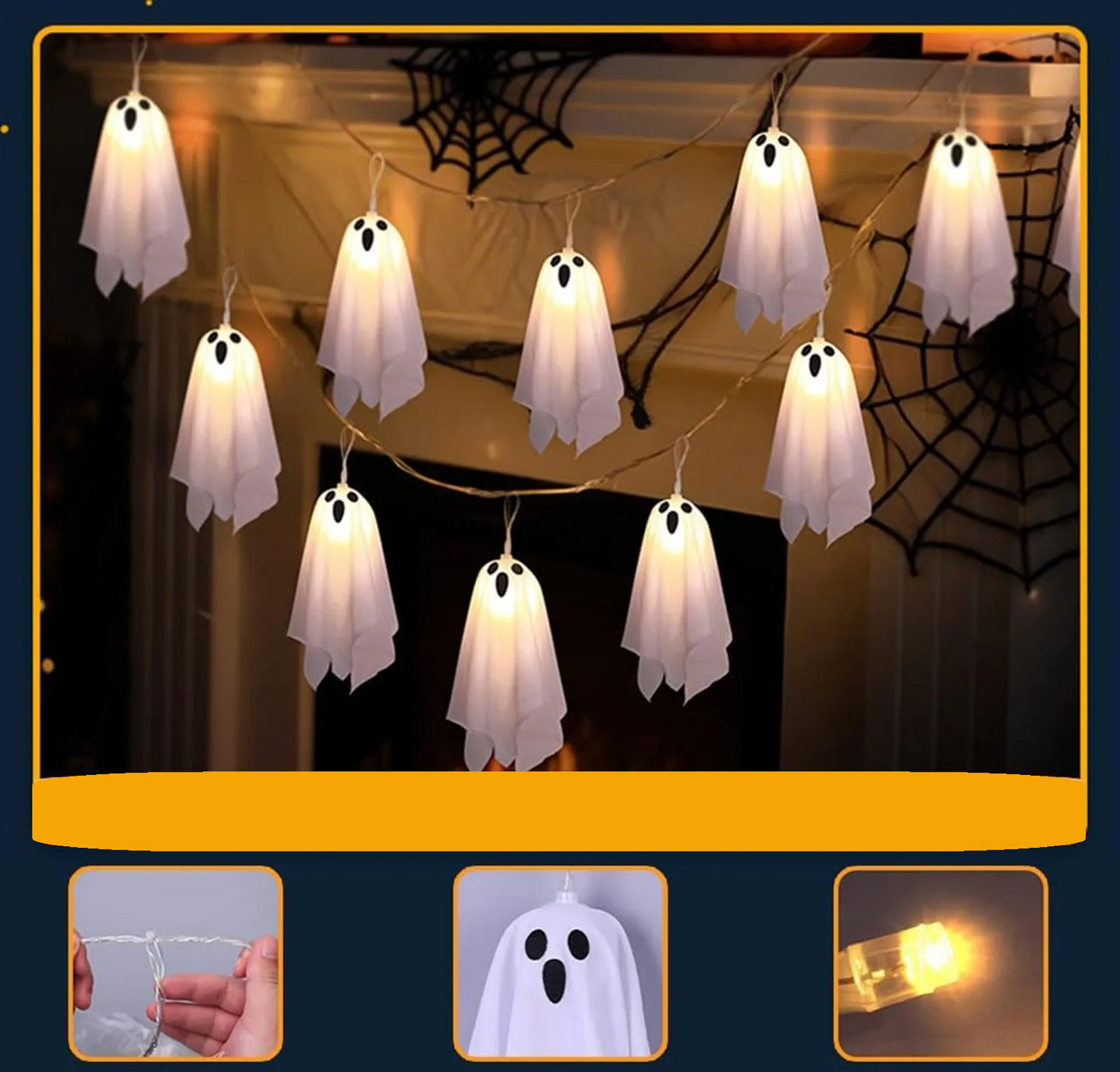 Halloween Hanging Ghost Decorations – Light-Up Flying Ghost Ornaments with Luminous Glow for Trees, Courtyards, Windows, and Haunted Houses